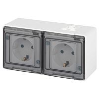 11-2504-01 Розетка ЭРА Эксперт 11-2504-01 2х2P+E гориз. IP55, шторки, 16A-250В, ОУ, белый | код Б0063262 | ЭРА