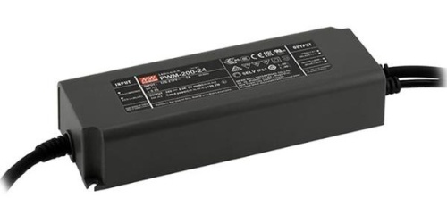 Источник питания AC-DC, 180Вт, ККМ, IP67, вход 100…305В AC, 47…63Гц /142…431В DC, выход 12В/15А, изоляция 3750В AC, пластиковый корпус 195х68х39.5мм, -40…+85С, выход: стабилизированное напряжение с ШИМ, димминг 3 в 1 | код PWM-200-12 | Mean