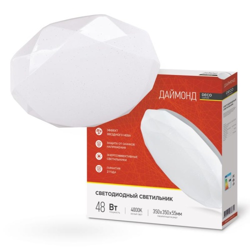 Светильник светодиодный DECO ДАЙМОНД 48Вт 230В 4000К 4320лм 380х55мм | код 4690612038674 | IN HOME