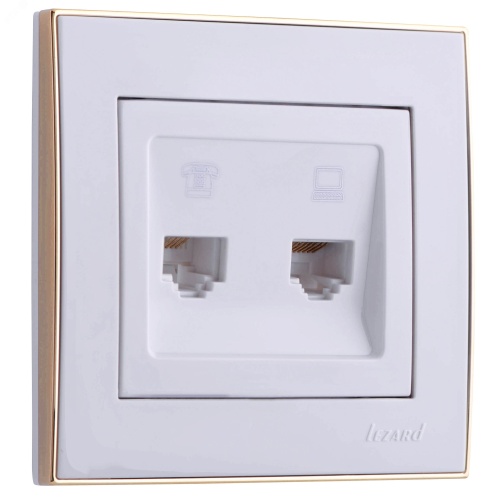 Розетка RAIN компьютерная + телефон белая с боковой вставкой золото | код 703-0226-143 | Lezard