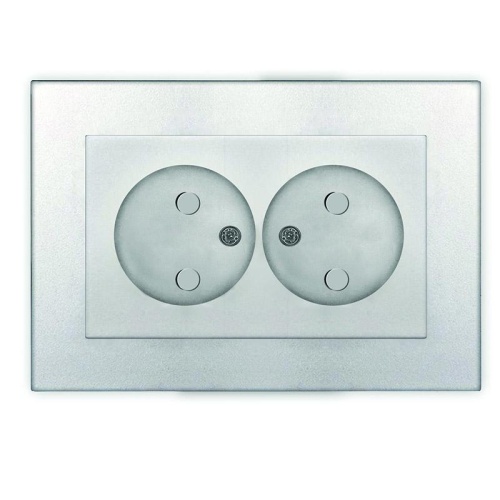 Розетка 2-м СП Афина 16А IP20 без заземл. защ. шторки в сборе серебр. | код A0048-S | Universal Розетка 2-м СП Афина 16А IP20 без заземл. защ. шторки в сборе серебр. | код A0048-S | Universal