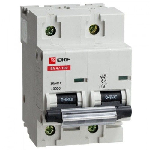 Автоматический выключатель ВА 47-100, 2P 35А (D) 10kA EKF | код. mcb47100-2-35D | EKF 