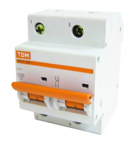 Выключатель автоматический двухполюсный ВА47-100 63А C 10кА | код. SQ0207-0064 | TDM 