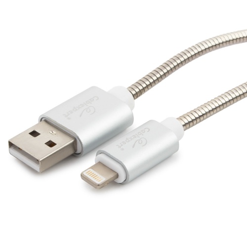Кабель Cablexpert для Apple CC-G-APUSB02S-0.5M, AM/Lightning, серия Gold, длина 0.5м, серебро, блистер | код CC-G-APUSB02S-0.5M | Cablexpert