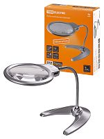 Лупа настольная круглая, d 125 мм, 2-х/5-ти крат. увел., опора, гиб. штанга, LED подсв., 3хААА, TDM | код SQ1025-0902 | TDM