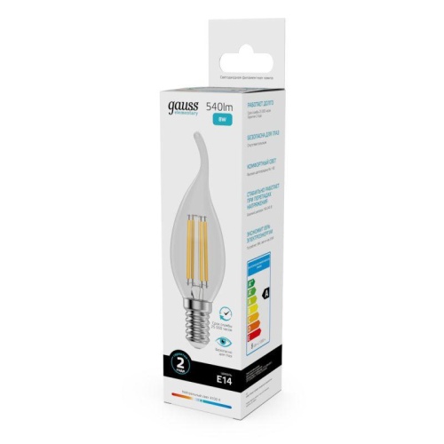Лампа светодиодная филаментная Filament Elementary 8Вт свеча на ветру 4100К Е14 540лм GAUSS 42128 фото 6