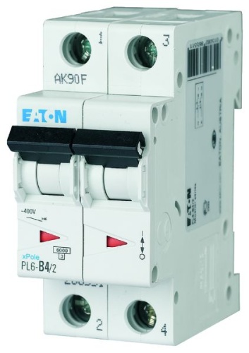 Автоматический выключатель 4А, кривая отключения B, 2 полюса, откл. способность 6 кА, PL6-B4/2 | код 286551 | EATON Автоматический выключатель 4А, кривая отключения B, 2 полюса, откл. способность 6 кА, PL6-B4/2 | код 286551 | EATON
