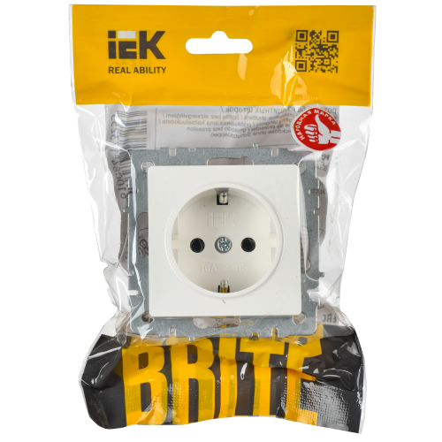 BRITE Розетка 1-местная с заземлением с защитными шторками 16А РС14-1-0-БрБ белый | код BR-R14-16-K01 | IEK фото 6