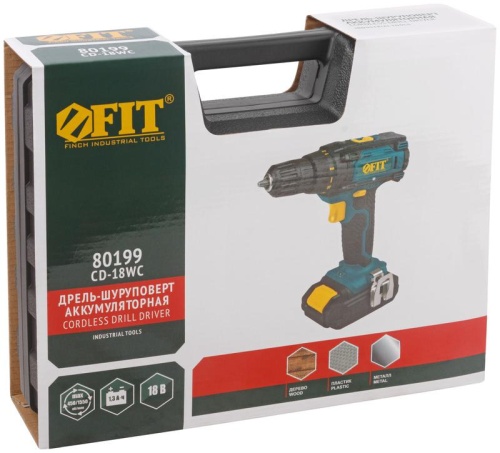 Дрель-шуруповерт аккумуляторная 18В 0-450/1550об/мин 29Нм 2 (Li-Ion) 1.3А.ч FIT 80199 фото 6
