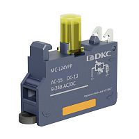 Контактный блок с клеммным безвинтовым зажимом со светодиодом на 9-24В, жёлтый | код MC-L24YPP | DKC