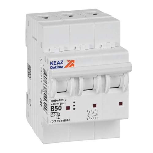 Выключатель автоматический модульный OptiDin BM63-3B50-4,5-УХЛ3 | код 329524 | КЭАЗ Выключатель автоматический модульный OptiDin BM63-3B50-4,5-УХЛ3 | код 329524 | КЭАЗ
