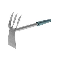 Мотыжка комбинированная 3 витых зубца с цельнометаллической ручкой, покрытой пластиком ЧЕТЫРЕ СЕЗОНА | код 64-0016 | ЧЕТЫРЕ СЕЗОНА
