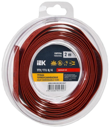 Трубка термоусадочная ТТУ нг-LS 8/4 красн. (уп.2м) | код UDR12-008-004-002-K04-T | IEK