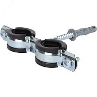 Двойной хомут для труб, комплект хомут+шпилька шуруп +дюбель пластиковый 3/4'(25-29) | код SAC-0020-200034 | STOUT