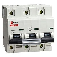 Автоматический выключатель ВА 47-100, 3P 35А (D) 10kA EKF | код. mcb47100-3-35D | EKF 