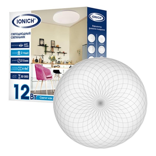 Светильник светодиодный декоративный ДБО 12Вт 850Лм 230В 6500К IP20 IONICH | код 1105 | Universal Светильник светодиодный декоративный ДБО 12Вт 850Лм 230В 6500К IP20 IONICH | код 1105 | Universal