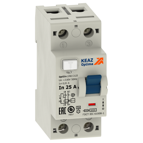 Выключатель дифференциального тока (УЗО) 2П 80А 30мА AС OptiDin DМ63-2280-AС-УХЛ4 | код 254191 | КЭАЗ