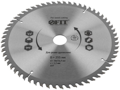 Диск пильный для циркулярных пил по дереву 255x30/25.4x60T | код 37760 | FIT