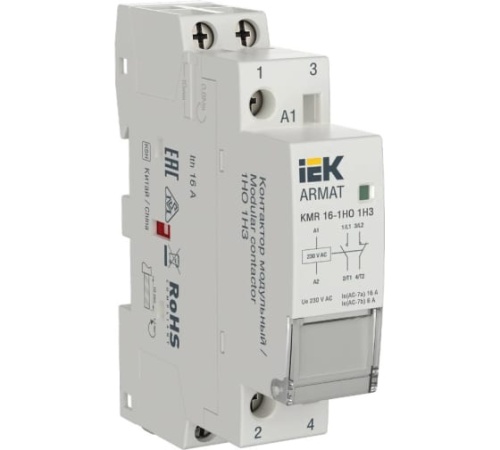 ARMAT Контактор модульный KMR 16А 230В AC 1НО 1НЗ IEK | код AR-KMR10-016-11-230 | IEK