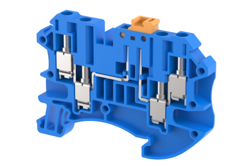 Клемма проходная винтовая 4 мм2, с размыкателем, на 4 подключения, синяя TQK4-2X2-BLUE | код 1203150001 | Elmex