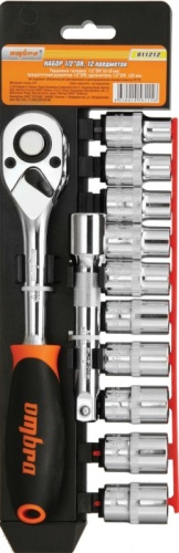 911212 Набор головок торцевых с аксессуарами 1/2DR, 10-19 мм, 12 предметов | код 911212 | Ombra