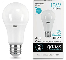 Лампа светодиодная LED 15 Вт 1450 Лм 4100К белая E27 А60 | код 23225 | Gauss