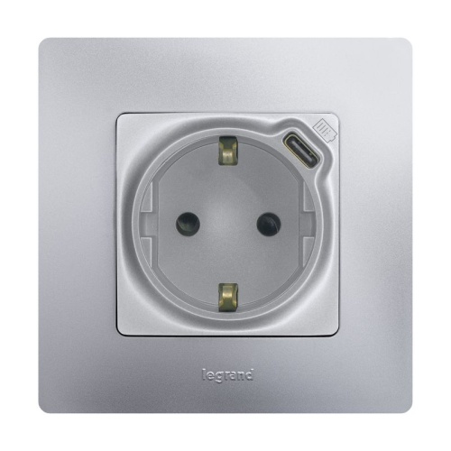 Розетка с заземлением с USB тип C - Etika - со шторками 16А 250В 1500мА 7,5Вт безвинтовые зажимы - алюминий | код 672488 | Legrand фото 3 Розетка с заземлением с USB тип C - Etika - со шторками 16А 250В 1500мА 7,5Вт безвинтовые зажимы - алюминий | код 672488 | Legrand фото 3