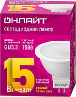 Лампа светодиодная 90 464 OLL-MR16-15-230-3K-GU5.3 15Вт 3000К тепл. бел. GU5.3 1500лм 176-264В ОНЛАЙТ 90464