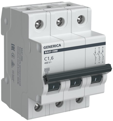 Авт. выкл. ВА47-29М 3P 1,6А 4,5кА C GENERICA | код MVA21-3-D16-C-G | GENERICA by IEK Авт. выкл. ВА47-29М 3P 1,6А 4,5кА C GENERICA | код MVA21-3-D16-C-G | GENERICA by IEK