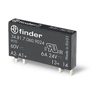 Ультратонкое твердотельное реле, монтаж на печатную плату, выход 0,2A(220В DC), вход 24В DC, влагозащита RTIII | код 348170247220 | FINDER