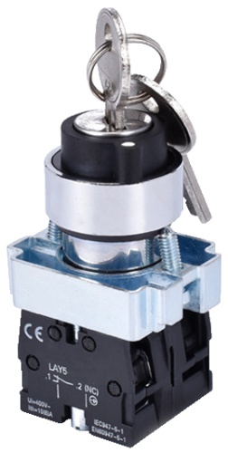LAY5-BG33, 2НО, на 3 положения замок с ключом I-O-II, хром, d22мм, переключатель (ЭТ) | код ET012095 | Электротехник