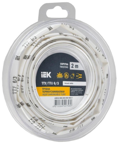 Трубка термоусадочная ТТУ нг-LS 6/3 бел. (уп.2м) | код UDR12-006-003-002-K01-T | IEK