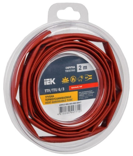 Трубка термоусадочная ТТУ нг-LS 6/3 красн. (уп.2м) | код UDR12-006-003-002-K04-T | IEK