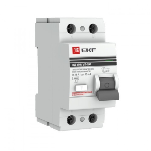 Выключатель дифференциальный (УЗО) ВД-100 2п 100А 100мА тип AC PROxima | код. elcb-2-100-100-em-pro | EKF