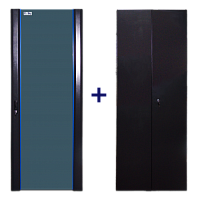 Комплект дверей 47U, 600 мм, черный, передняя - стекло, задняя - распашная металл | код TWT-CBB-DR47-6x-S-G1 | TWT