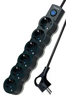 Удлинитель 6х3м ПВС 3х0.75 с защ. шторк. с заземл. IP20 с выкл. 220В 10А 2200Вт черн. | код YKsm3m-6g-Z-V10A-B | КОСМОС