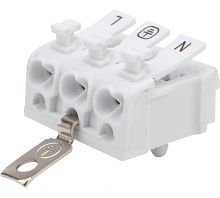 923-3PEF Клемма пружинная с кнопкой и заземл.пластиной (металл) КСП 3-полюсная, сеч.2.5мм2, бел., шт | код 923-3PEF | SILAT