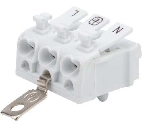 923-3PEF Клемма пружинная с кнопкой и заземл.пластиной (металл) КСП 3-полюсная, сеч.2.5мм2, бел., шт | код 923-3PEF | SILAT 923-3PEF Клемма пружинная с кнопкой и заземл.пластиной (металл) КСП 3-полюсная, сеч.2.5мм2, бел., шт | код 923-3PEF | SILAT