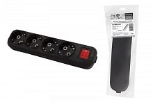 Колодка розеточная 4 гнезда 2П+3 c выключателем 16А 250В черная серии Народная | код SQ1806-0430 | TDM НАРОДНЫЙ