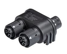 Распределительное устройство (тройник), 1 вход/2 выхода, IP68(69k), 2 полюса, параллельное соединение, с возможностью крепления к 06.562.5853.0 / 06.562.5853.1, цвет: черный, номинальные характеристики: 250V 16A, серия gesis RST MINI | код 46.030.12