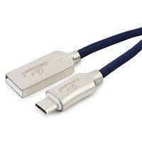 Кабель USB 2.0 Cablexpert CC-P-mUSB02Bl-1M, AM/microB, серия Platinum, длина 1м, синий, нейлоновая оплетка, блистер | код CC-P-mUSB02Bl-1M | Cablexpert