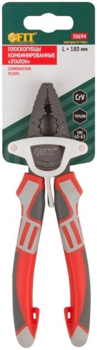 Плоскогубцы комбинированные ''Эталон'', CrV сталь, ребра жесткости на губках, тефлоновое покрытие, 3К прорезиненные ручки 180 мм | код 50694 | FIT фото 3 Плоскогубцы комбинированные ''Эталон'', CrV сталь, ребра жесткости на губках, тефлоновое покрытие, 3К прорезиненные ручки 180 мм | код 50694 | FIT фото 3