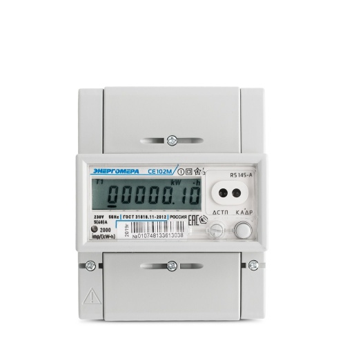 Счетчик CE 102М R5 145 J 1ф 5-60А 1 класс точн. многотариф.; оптопорт ЖКИ Моск. вр. Энергомера 101002003010556