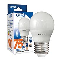 Лампа светодиодная LED 8w 6500К, E27, 720Лм, матовая, шар IONICH | код 1609 | Universal