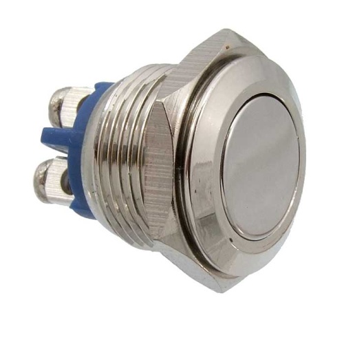 Кнопка антивандальная без подсветки RUICHI PBS-28B-2, М16, IP65, 36 В, никелированная латунь | код 88425 | Ruichi