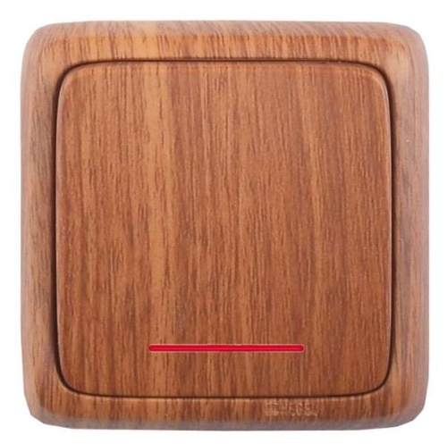 Переключатель одноклавишный наружный с изоляционной пластиной с индикацией дуб 10А | код ВА10-164-05 | HEGEL Переключатель одноклавишный наружный с изоляционной пластиной с индикацией дуб 10А | код ВА10-164-05 | HEGEL