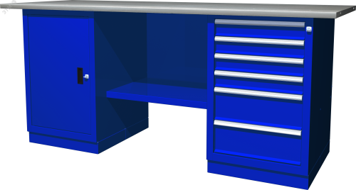 Верстак с двумя тумбами, тумба с одной дверцей и тумба с 6 ящиками, 1900х686х820 мм | код OWB2-16 | Ombra