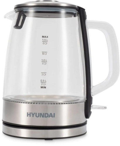 Чайник электрический Hyundai HYK-G2403 1.5л. 2200Вт черный/серебристый корпус: стекло/пластик | код 1911730 | HYUNDAI
