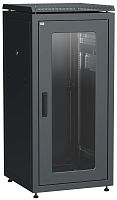 ITK Шкаф сетевой напольный 19" LINEA N 28U 600х600мм стеклянная передняя дверь, задняя металлическая черный | код LN05-28U66-GM | IEK