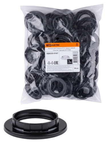 Кольцо для патрона Е14, термостойкий пластик, черный, Б/Н TDM | код SQ0335-0167 | TDM